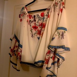 UMGEE Boho Floral White Off-Shoulder Top